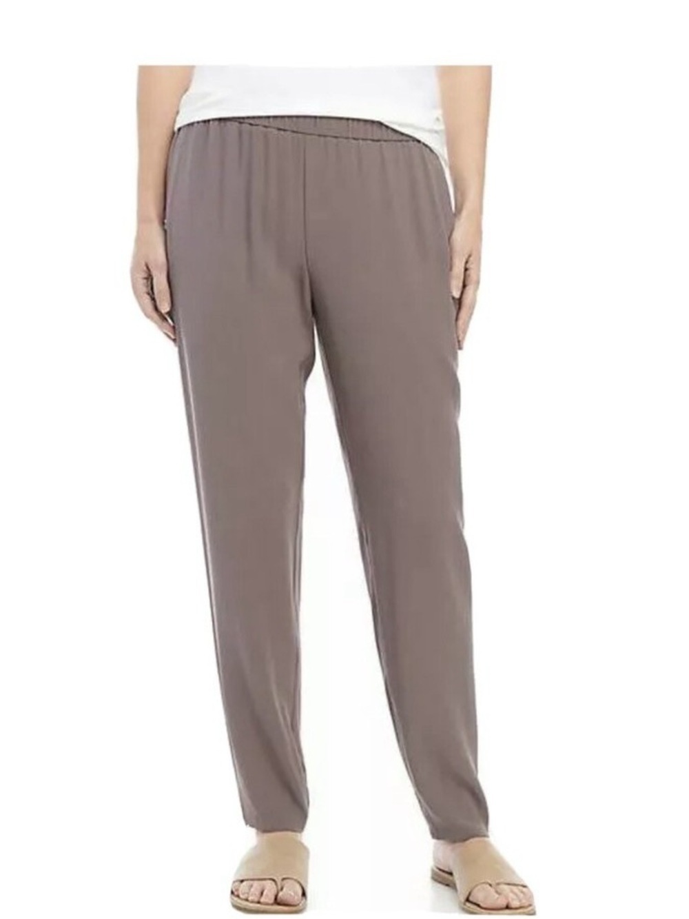 Eileen Fisher Luna Silk Georgette Crepe Slouchy Ankle Pants - Size Large